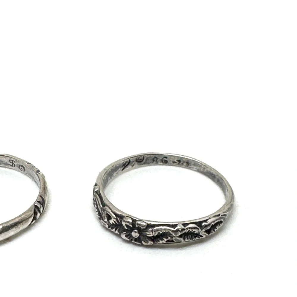 Sterling Silver Stacking Rings Dainty Bands Filigree Floral Size 7 1/2 to 7 3/4